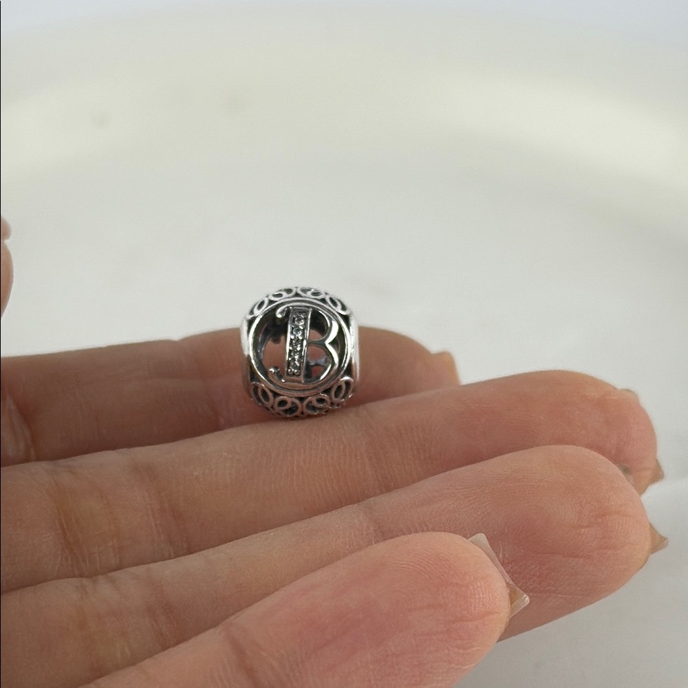 Silver Charm with Letter B and Crystals